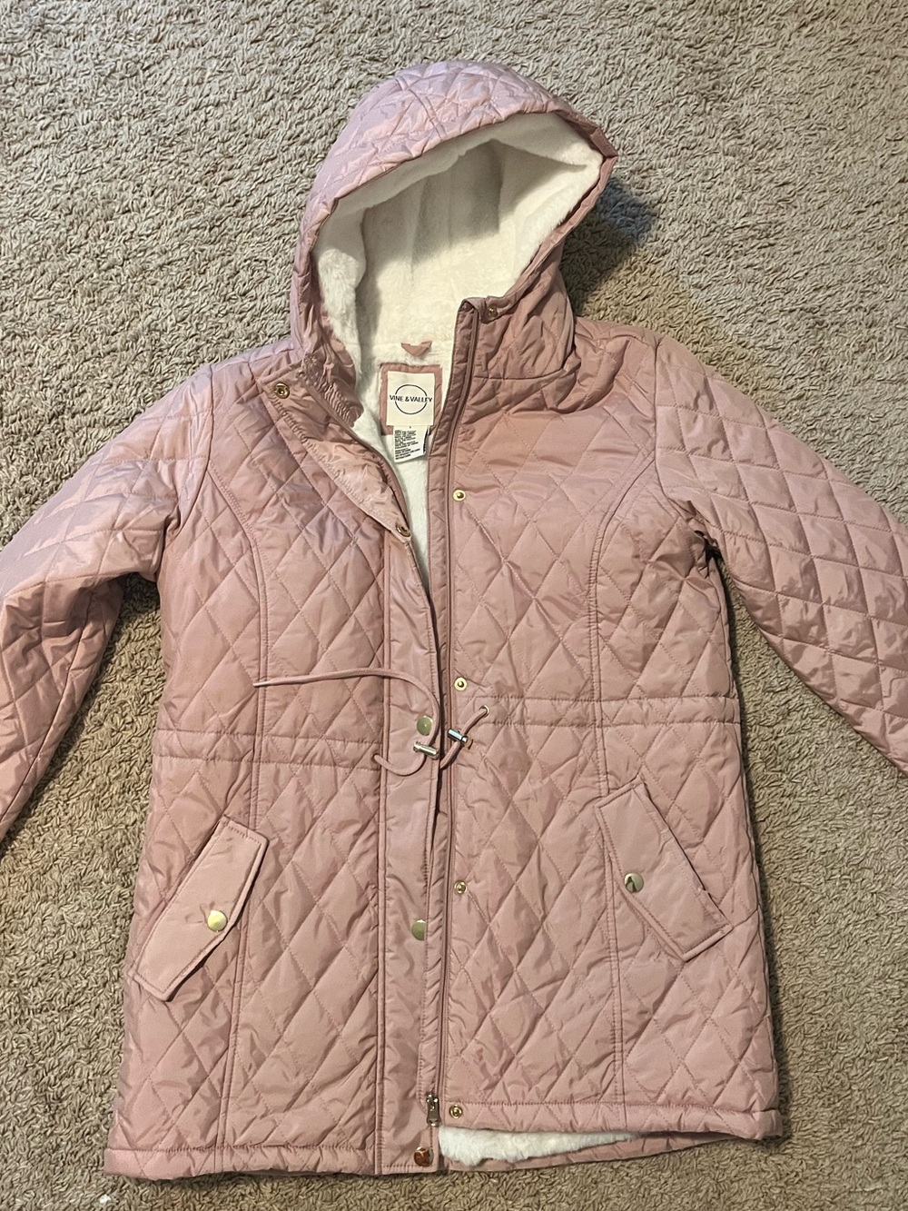 Women's Quilted Hooded Puffer Coat in Dusty Rose